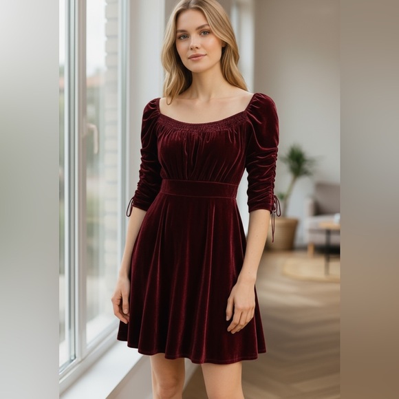 the kooples burgundy dress Velvet mid-length dress